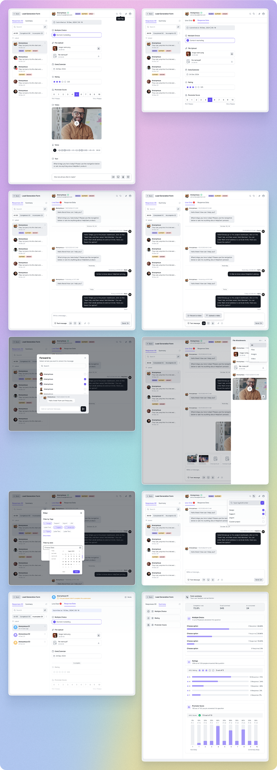 HelpGent admin conversation inbox and message thread interface
